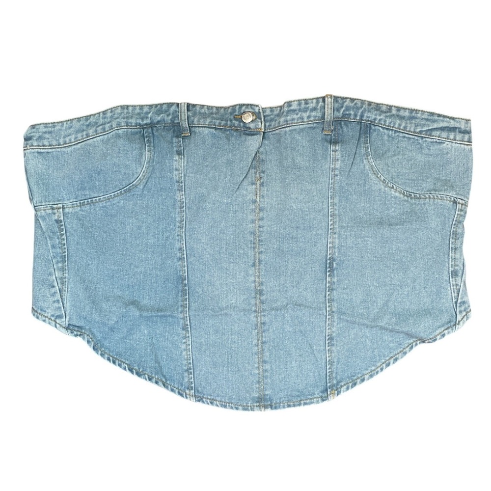 PRETTYLITTLETHING PLUS Corset 26 Light Blue Wash Jean Waistband Detail Denim Top